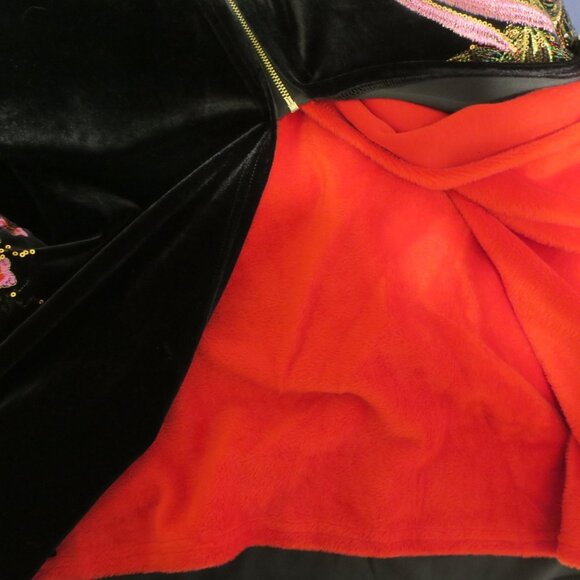 Vicky and Lukas Swing Coat Velvet Heavily Embroidered Peacock Floral Large - Picture 7 of 9